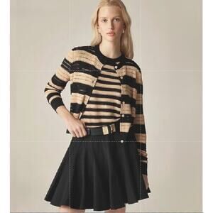 J.Crew Godet Mini Skirt SZ 6 Black Stretch Chino Lined Flouncy Back Zip Pleated